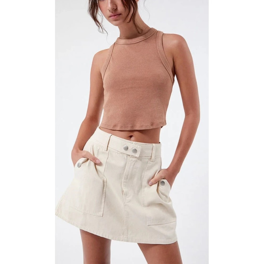 NEW Pacsun Belted A-Line Mini Skirt Cream Color Womens size XS Cotton